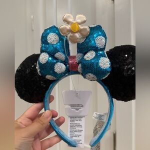Disney Parks Timeless Flower Polka Dot  Minnie Ears  Blue & White Ears Headband